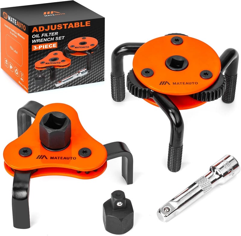 MateAuto Universal 3-Jaw Oil Filter Wrench Set, Adjustable 2-Way Operation, Heavy-Duty Oil Filter Removal Tool, High Torque for Auto, Trucks, Fits 2-1/2" to 5-1/2" Diameter, 1/2" or 3/8" Drive - Image 1